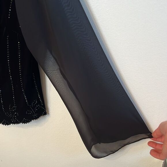 J.R. Nites flared sheer long sleeve button up velvet rhinestone top size 14 - Picture 4 of 11